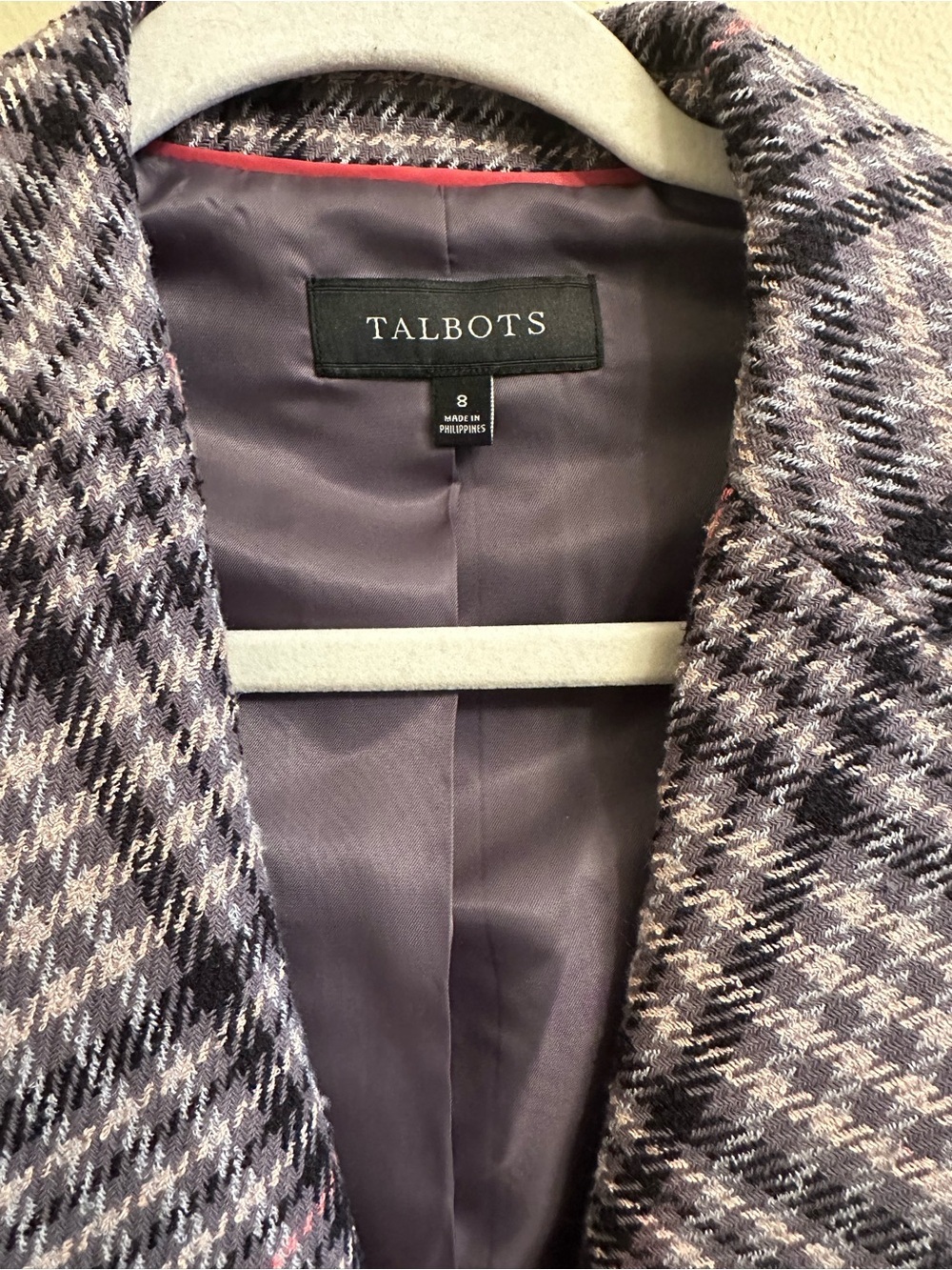 Talbots Women's Oversized Plaid Preppy Blazer in Sage, Black and Pink Size 8 - Picture 5 of 12